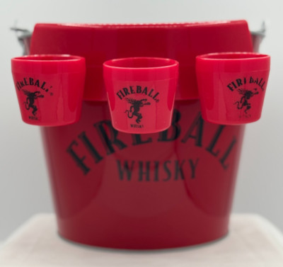 Fireball Whisky Metal Bucket W/3 Shot Glass Holders - NEW!!