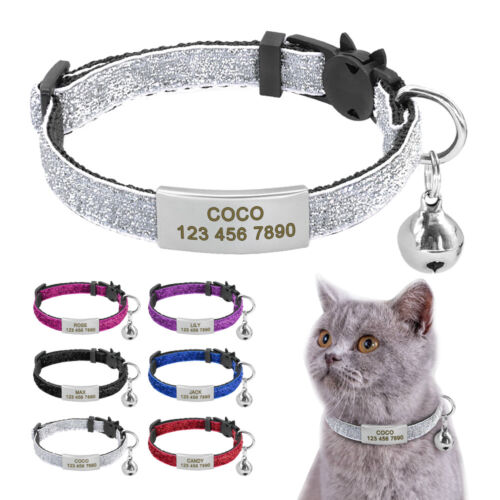 Sequins Kitten Kitty Pet Cat Breakaway Collar& Slide On Tag Safety Quick Release - Picture 1 of 18