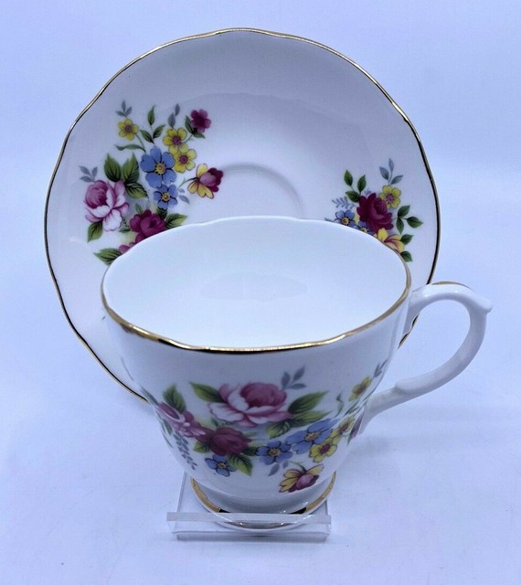 Tea Cup Saucer 329 Duchess Bone China England Pink Rose Flower Floral