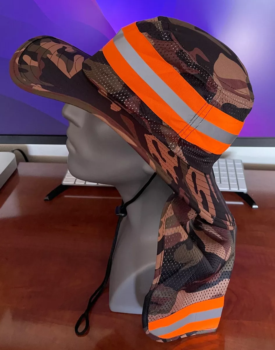 Hi Vis Reflective Work Safety Neck Flap Boonie Hat Camo Bucket Cap