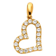 Small Tiny 14K Gold CZ Outline Heart Love Pendant Charm Girls For Necklace Chain