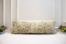 Floral Design Rug Pillow, 12x36 inc Long Lumbar Pillow Case, Organic Wool Turkis