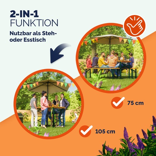 Partytisch Stehtisch Buffettisch 170 cm Klappbar Holz Höhenverstellbar Bartisch - Bild 4 von 9