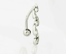 Solid 14k Gold Cubic Zirconia Vertical Drop Top Down Belly Button Navel Ring