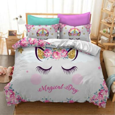 3D Ear Unicorn ZHUA2314 Bed Pillowcases Quilt Duvet Cover Set Queen King Zoe