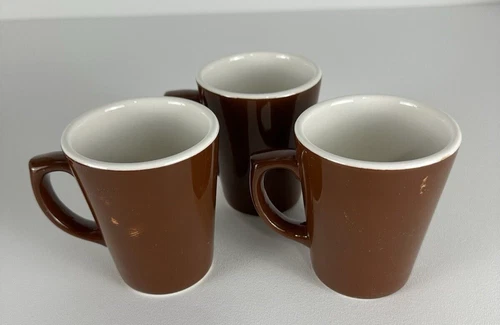 Buffalo China Coffee Mugs Diner-Style 8oz Brown White USA Vintage Set of 3