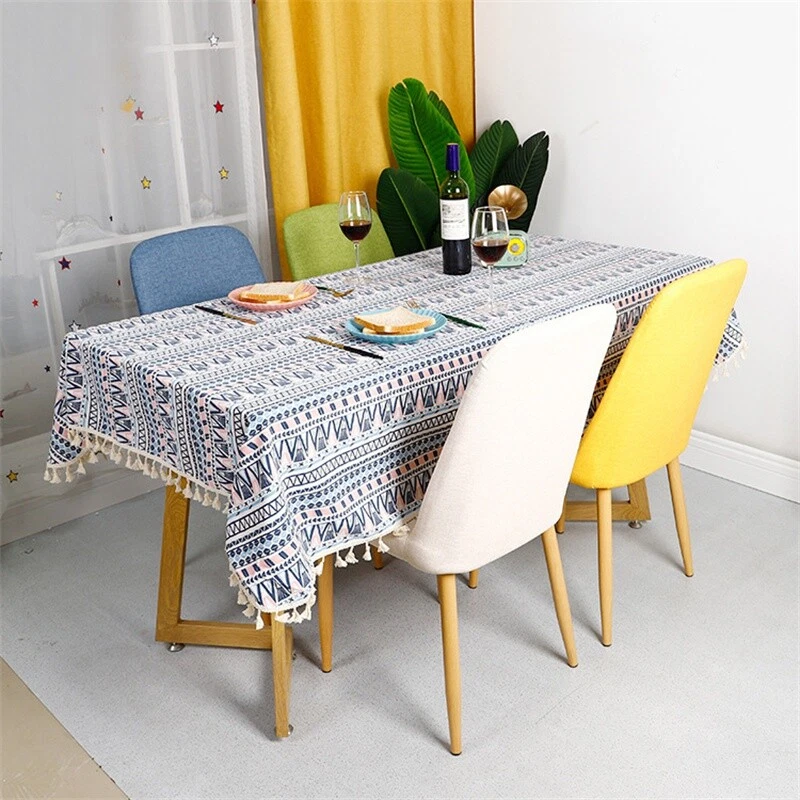 Ethnic Retro Tassel Trim Tablecloth Tabletop Cover Rectangular Home Dinner Decor - Image 4 of 4