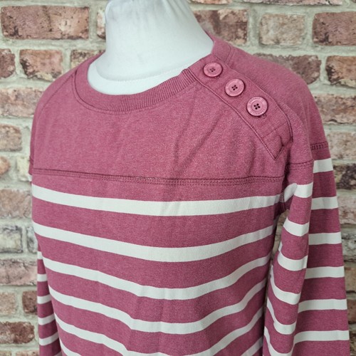 Seasalt Studio Sweatshirt Pink Striped Womens UK 10 Organic Cotton Button Shoul - Picture 7 of 13