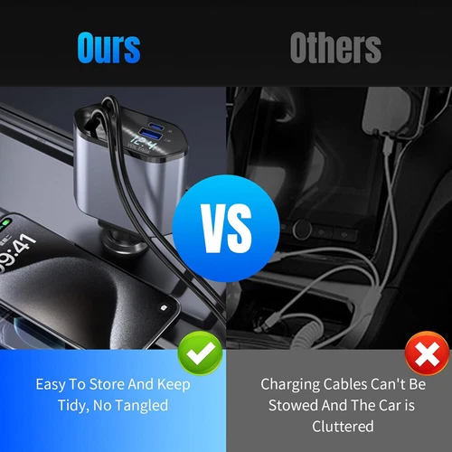 Retractable Car Charger 4 in 1 Fast Car Phone Charger 120W With USB Type C Cable - Bild 6 von 11