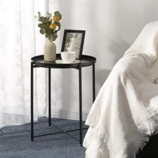 Cerbior Side Table Round Metal Outdoor Small Sofa End Table Indoor Accent Table