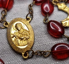 Vintage Rosary St Therese Of Lisieux Flat Red Beads Christian H57