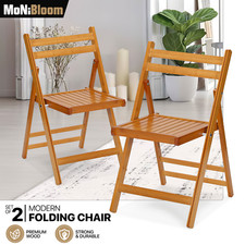 Set of 2 Foldable Wooden Slatted Chair Dining Room Kitchen Classic Dining Chair