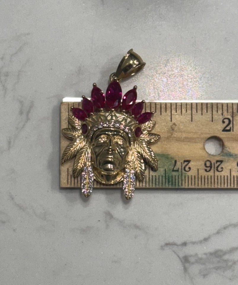 10k yellow Gold Native Chief pendant with stones - Image 4 of 4