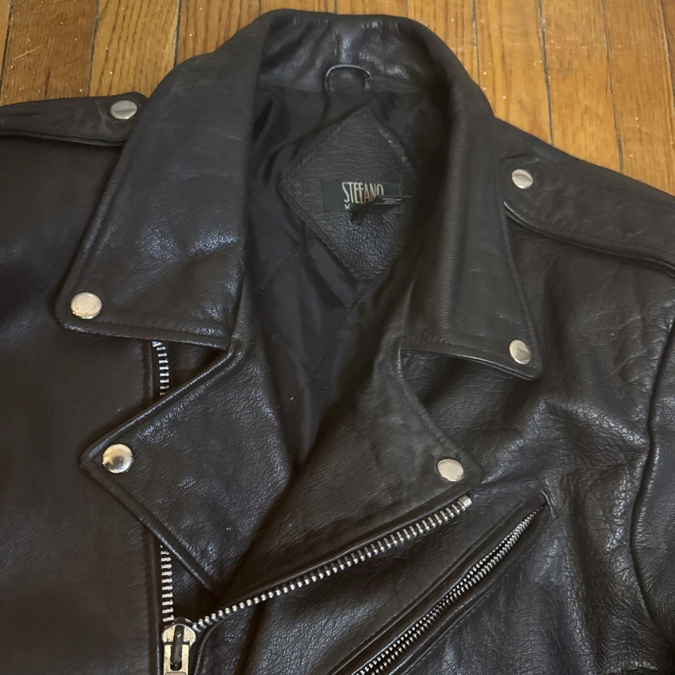Chaqueta de cuero vintage Stefano para motocicleta talla grande Foto 3 de 4