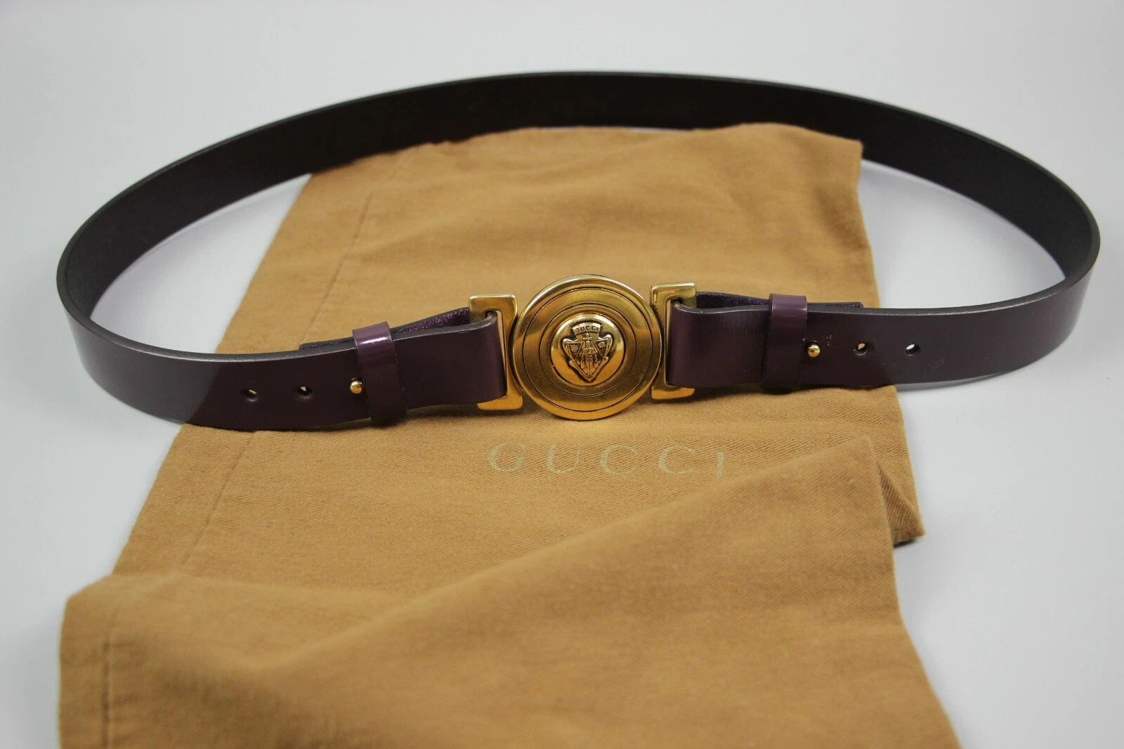 Ceinture boucle réglable en laiton Gucci GG cuir violet