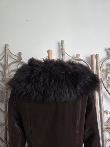 Vintage brown velvet sheepskin fur collar 70s penny lane jacket coat S M - Picture 5 of 8