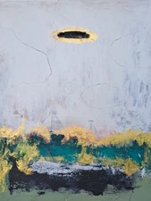 Green gold wh acrylic abstract "The Portal" #002 Limited 1/1 Series of 7 signed