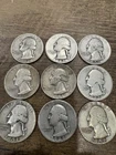 Lot Of (9) Washington Quarters 90% Silver Circulated Ungraded Lot 2