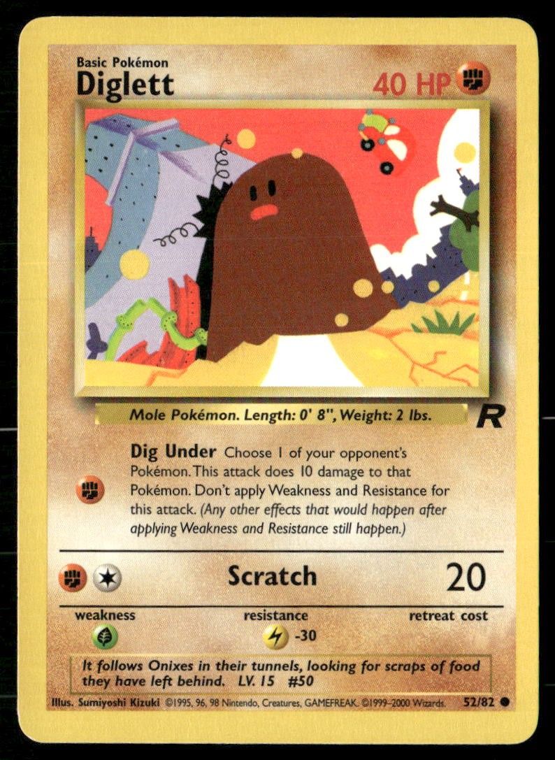 Diglett 52/82 Common Team Rocket Pokemon Unlimited Moderately Played