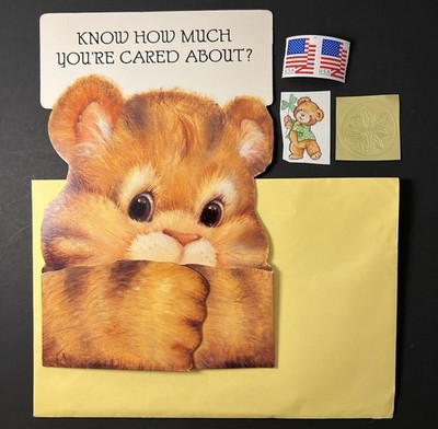 Vintage GET WELL Card - CUTE Teddy Bear with Opening Arms/Paws w/Env/Seal/Stamp