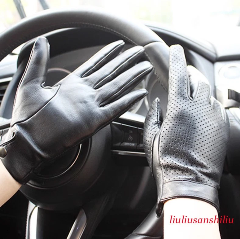 Men's Real Leather Retro Thin Lining Driving Touch Screen Driving Short Gloves