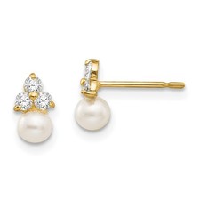 14k Yellow Gold Madi K CZ and FW Cultured Pearl Post Earrings