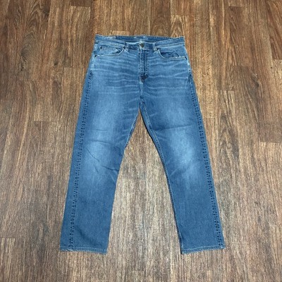 Revtown Jeans Mens 36x30 Blue Denim Sharp Slim Straight Stretch Whiskering Light
