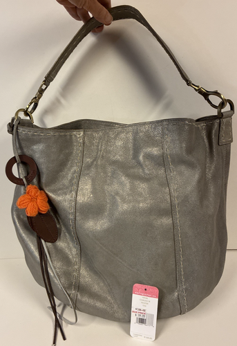 Sigrid Olsen Schultertasche 100% Leder Pewter blau Innentaschen