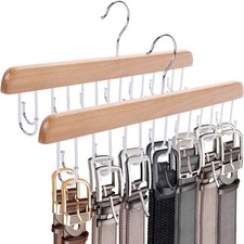 Belt Organizer for Closet Max 42 Belts, 2 PCS Wooden Hanger for Storage with ...