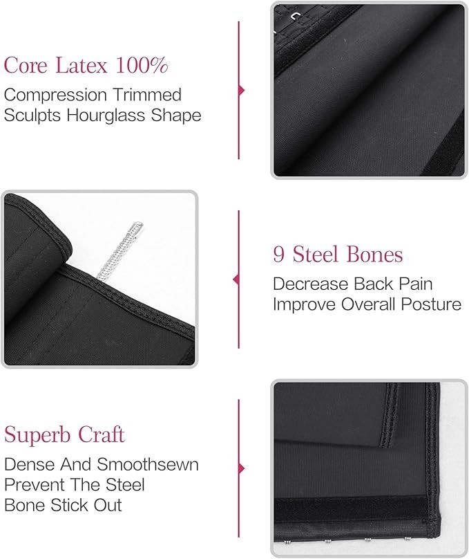 Yianna Women’s Waist Trainer Cincher Corset Sz XS Black Latex Underbust NWT