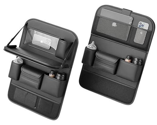 Leather Car Seat Back Organizer with Small Table, Easy to Clean