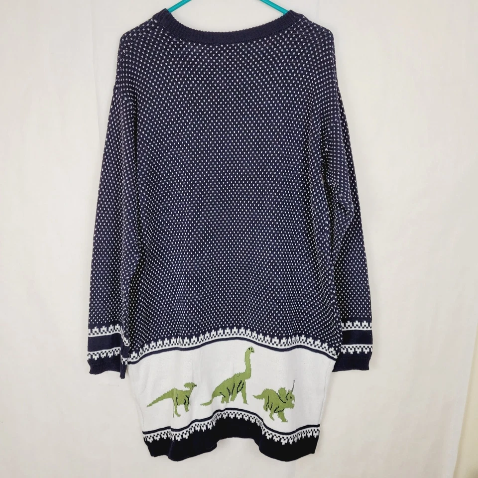 Mod Cloth navy blue dinosaur long sleeved fair isle sweater dress Size XL whimsy - Image 2 of 4