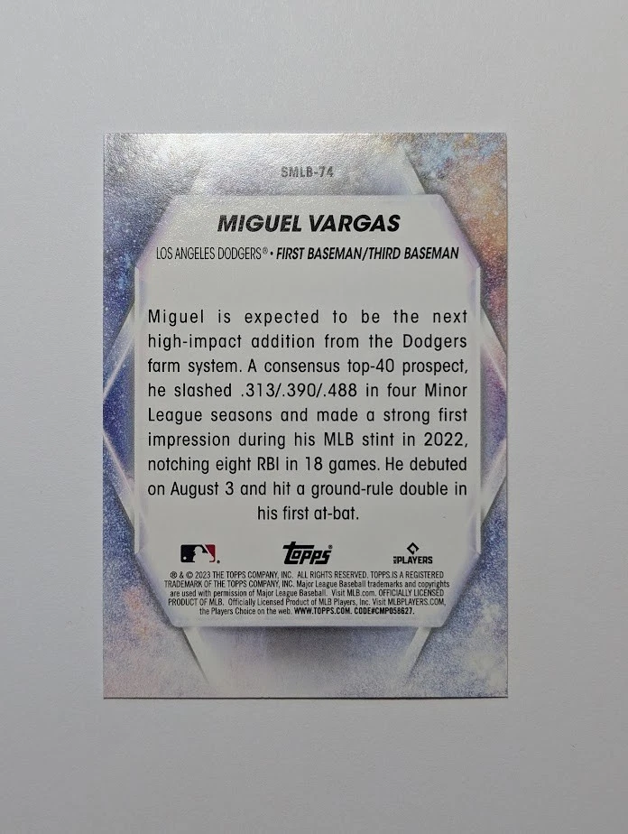 2023 Topps Stars of MLB - Miguel Vargas RC #SMLB-74 Los Angeles Dodgers - Image 2 of 2