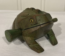 Wooden Frog Guiro Percussion Hand-Carved Instrument Ribbit Sound w/ Stick