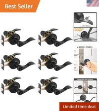 6 Pack Matte Black Privacy Door Levers - Keyless Reversible Wave/Drop Knobs