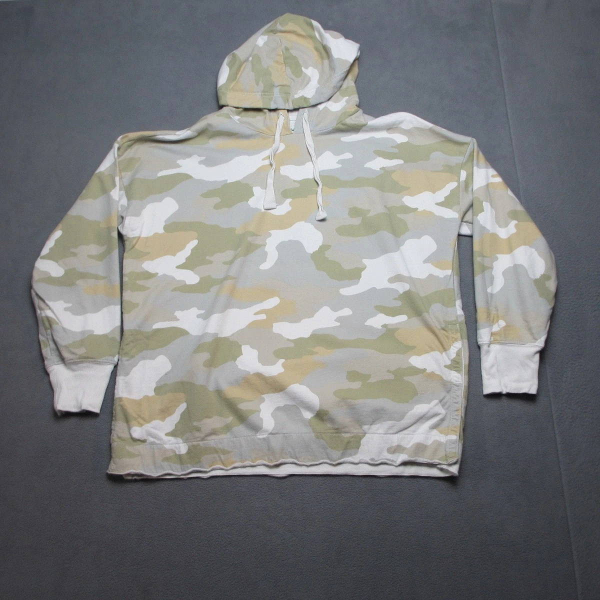 Aerie Hoodie Womens Large Gray Camouflage Sunwashed Desert Oversized Side Slit