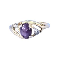 Caspian Int'l  14k Gold Mauve Star Sapphire Diamond Ring  Sz 6.5 - 2.46 Grams
