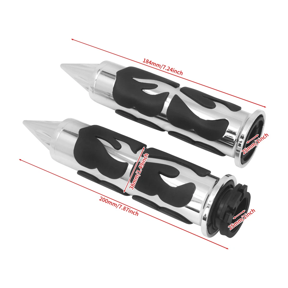 1" Chrome Spike Handlebar Hand Grips For Harley Touring Road Electra Glide 96-07 - Image 4 of 4