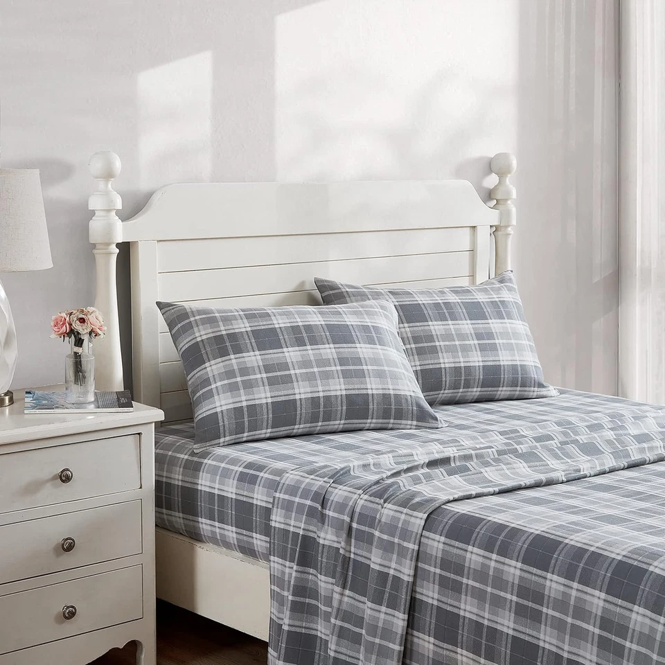 Sheets Set Di Lenzuola in Flanella Di Cotone, Mulholland Plaid Grigio, Completo - Immagine 2 di 4