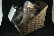 Longaberger Deep Brown Catalog Basket Combo with Khaki Check /Choice Liner - EUC
