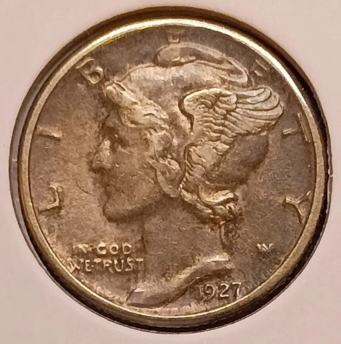 1927-D MERCURY DIME -- Very Fine+ (VF+) - neat toning