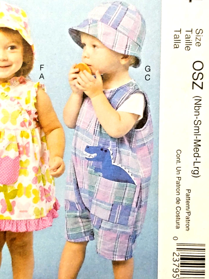 McCalls M6494 Infant Pullover Dress, Rompers, Jumpsuit, Panties, Hats NB-S-M-L - Image 3 of 4