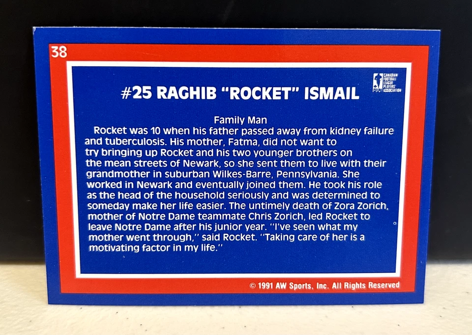 1991 All World CFL - Rocket Ismail #38 (RC) (English) - Image 2 of 2