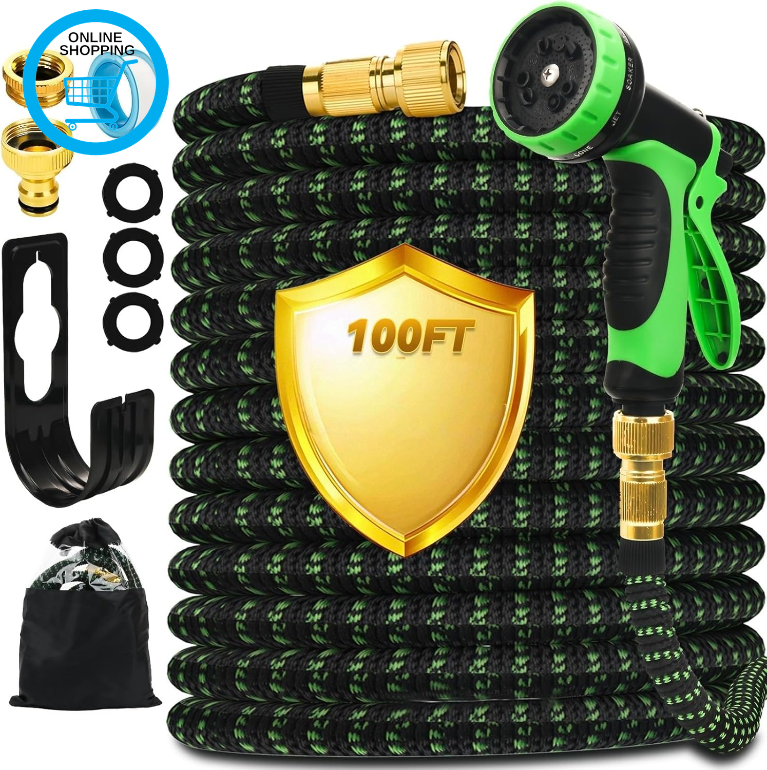 Expandable Garden Hose 100FT, Lightweight Flexible Hose with 10 Function Nozzles
