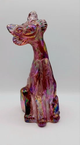 Fenton Winking Alley Cat Iridescent Amethyst Carnival Glass 11" Tall 1980s
