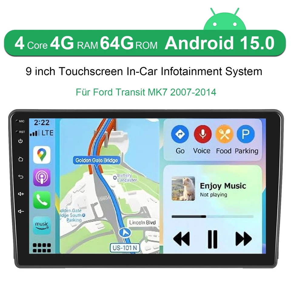 4+64GB Carplay Für Ford Transit MK7 2007-2014 Android 15 Autoradio GPS Navi WIFI - Bild 2 von 4