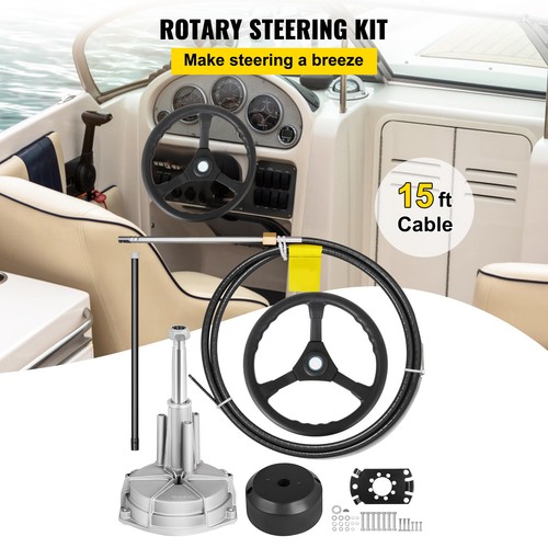 15ft SS13715 Marine Boat Rotary Steering System Outboard Kit W/13.5" Wheel - Picture 2 of 12