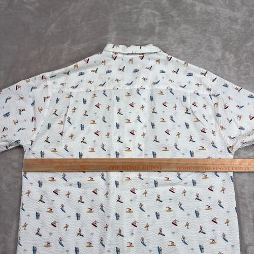 Hilo Hattie Shirt Mens Medium White Surfboards Seersucker Button Up Short Sleeve - Picture 5 of 9