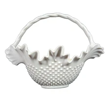 Burwood 1984 White Hobnail Wall Pocket Basket 2673 Milk Glass Look USA
