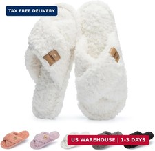 GOEWY Fuzzy Open Toe Slippers for Women Cozy Memory Foam House Shoes Indoor Cu